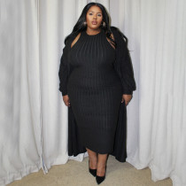 SC Plus Size Solid Color Coats And Dress 2 Piece Set NNWF-N8057