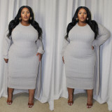 SC Plus Size Solid Color Coats And Dress 2 Piece Set NNWF-N8057