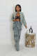 SC Denim Washed Long Sleeve Zipper Two Piece Set NYF-8182