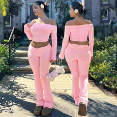 SC One Shoudler Tops And Flare Pants 2 Piece Set SFY-TW588