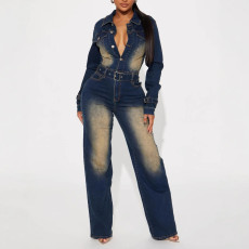 SC Fashion Washed Denim Long Sleeve Jumpsuit GKNF-TSJ-6027