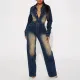 SC Fashion Washed Denim Long Sleeve Jumpsuit GKNF-TSJ-6027