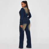 SC Fashion Washed Denim Long Sleeve Jumpsuit GKNF-TSJ-6027