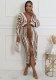SC Long Sleeve Print Pleated Split Long Dress XHXF-434