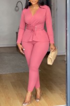 SC Solid Color V Neck Long Sleeve Two Piece Set NY-S10913