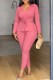 SC Solid Color V Neck Long Sleeve Two Piece Set NY-S10913