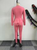 SC Solid Color V Neck Long Sleeve Two Piece Set NY-S10913