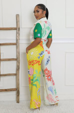 SC Print Color Block Wide Leg Jumpsuit XHXF-8707