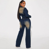 SC Fashion Washed Denim Long Sleeve Jumpsuit GKNF-TSJ-6027