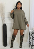 SC Solid Color Long Sleeve Loose Mini Dress XHXF-435