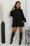 SC Solid Color Long Sleeve Loose Mini Dress XHXF-435