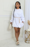 SC Solid Color Long Sleeve Loose Mini Dress XHXF-435