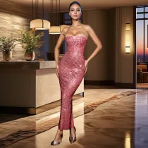 SC Hot Drill Wrap Chest Tight Maxi Dress GOSD-OS7032