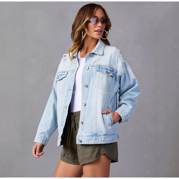 SC Light Blue Long Sleeve Denim Jackets GKNF-TSQ-158