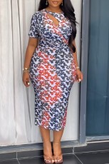 SC Print Hollow Out Split Midi Dress NY-S10911