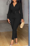 SC Solid Color V Neck Long Sleeve Two Piece Set NY-S10913