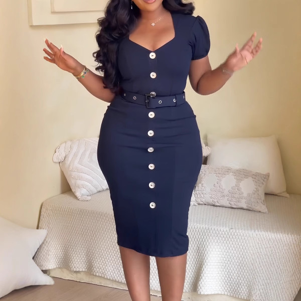 SC Plus Size Square Neck Solid Split Midi Dress NY-K3298