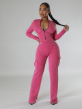 SC Solid Color Zipper Bodysuit And Pants 2 Piece Set CH-HR24062