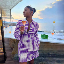 SC Stripe Print Long Sleeve Shirt Dress QOUY-M6002