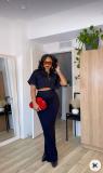SC Solid Color Shirt Neck Tops Two Piece Skirts Set QOUY-M6022
