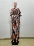 SC Irregular Stripe Print Loose Wide Leg Two Piece Set QOUY-M6034