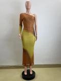 SC Slash Shoulder Single Sleeve Gradient Dress QOUY-M6029
