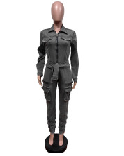 SC Fashion Denim Long Sleeve Belt Jumpsuit MEM-MZ88601