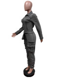 SC Fashion Denim Long Sleeve Belt Jumpsuit MEM-MZ88601