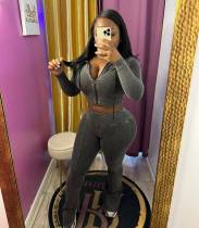 SC Fashion Zipper Long Sleeve Hooded 2 Piece Pants Set MEM-MZ88604