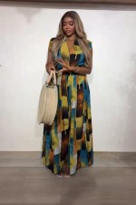 SC V Neck Print Sleeveless Wide Leg Jumpsuit QOUY-M6041