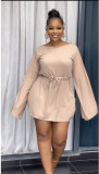 SC Split Drawstring Solid Color Mini Dress QOUY-M6050