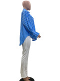 SC Stripe Print Long Sleeve Loose Shirt QOUY-M6021