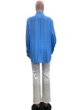 SC Stripe Print Long Sleeve Loose Shirt QOUY-M6021