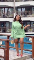 SC Split Drawstring Solid Color Mini Dress QOUY-M6050