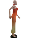 SC Neck-hang Slash-shoulder Gradient Backless Dress QOUY-M6028