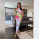 SC Mesh Slash Neck Print Maxi Dress QOUY-M6042