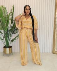 SC V Neck Print Loose Two Piece Pants Set QOUY-M6026