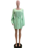 SC Split Drawstring Solid Color Mini Dress QOUY-M6050