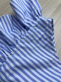 SC Slant Shoulder Vintage Ruffle Stripe Dress QOUY-M6037