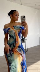 SC Print One Shoulder Split Maxi Dress QOUY-M6025