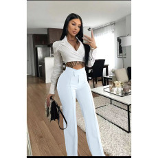 SC White High Waist Straight Pants QOUY-M6001