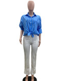 SC Stripe Print Long Sleeve Loose Shirt QOUY-M6021