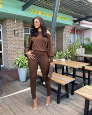 SC Solid Color Slash Shoulder Two Piece Pants Set QOUY-M6005