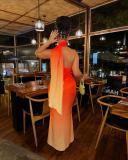 SC Neck-hang Slash-shoulder Gradient Backless Dress QOUY-M6028