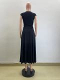 SC Solid Sleeveless Knits Long Skirt Suit QOUY-M6017