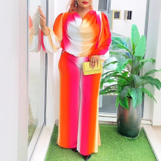 SC Lantern Sleeve Printed Wide Leg Pants Set NY-10912