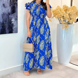 SC Print Ruffles Sleeve Slim Maxi Dress GYLY-10555