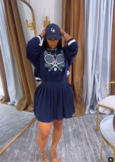 SC Print Pullover Sweatshirt And Pleated Skirt Suit NY-10915