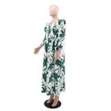 SC Fashion Print Long Sleeve V Neck Maxi Dress GYLY-10559
