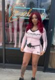 SC Pre Order: About 7 work days shipping Print Long Sleeve V Neck Shorts Suit YUEM-220250